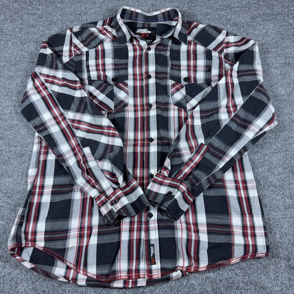 No Fear‎ Plaid Button Up Shirt Mens Large Red Black Skate Streetwear Cotton